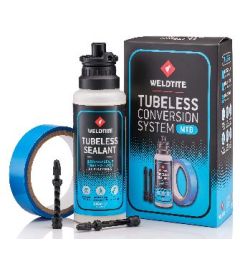 Weldtite Kit Complet Conversie Tubeless include 2 x valva Presta 55 mm pentru MTB